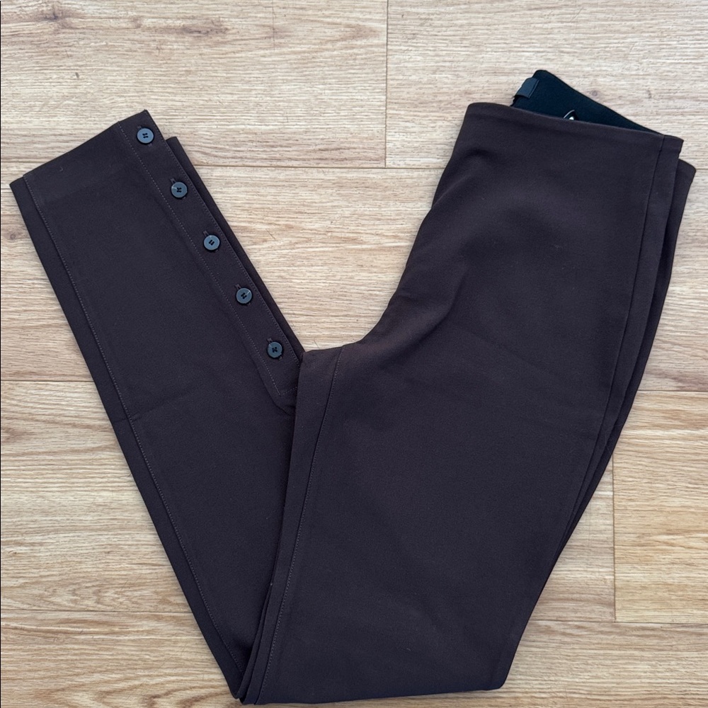 Theory Womens Brown Pull On Pants Button Detail Size P Office Workwear Leggings